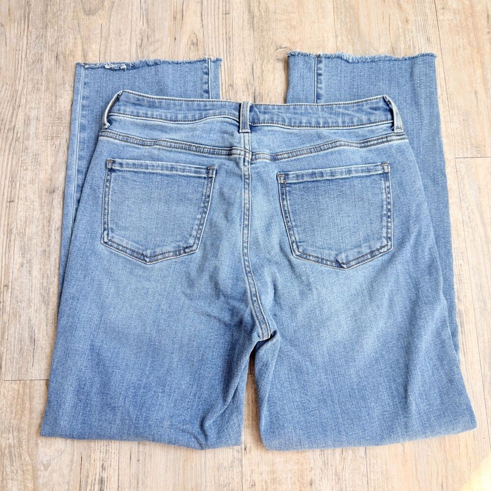 Quince Bella Stretch Straight Jeans Twilight Blue Fray Hem Women's 29x27 Denim